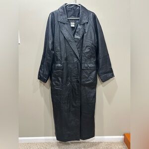 VIA ACCENTI Black 100% Leather Classic Trench Jacket